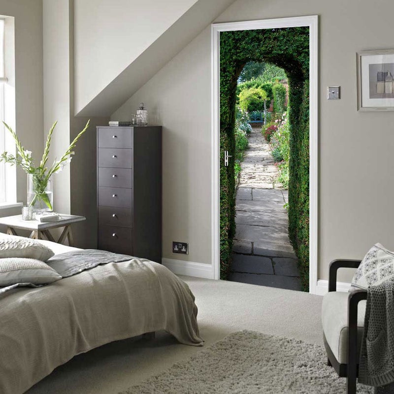 Alwayspon Modern Art GreenDoor 3D Door Sticker, Peel and Stick Removable Vinyl Door Decals for Home Decor, 30.3x78.7(77x200cm), 2 Pcs Set - Image 2